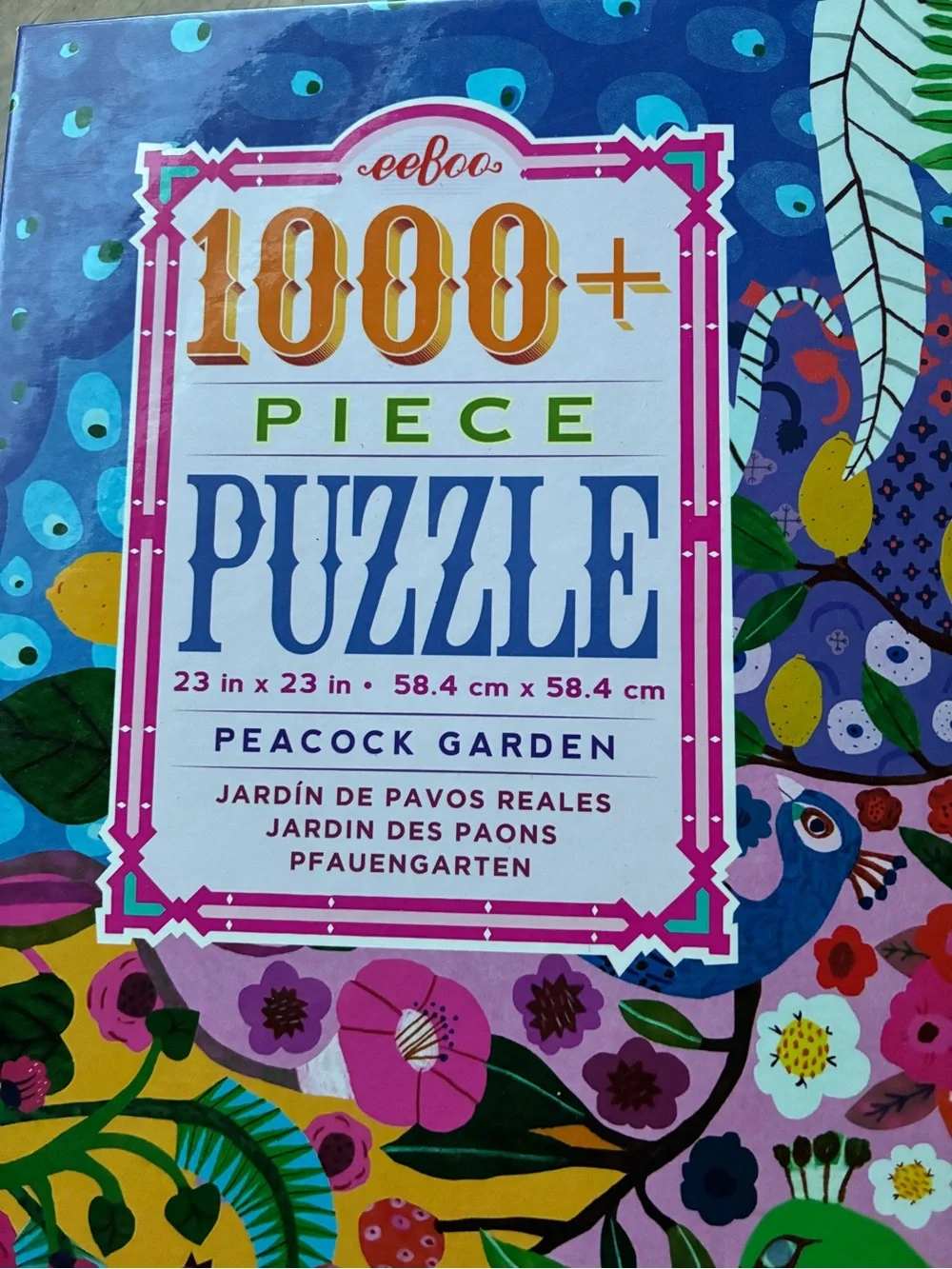 eeBoo: Piece and Love Peacock Garden 1000-piece Square Adult Jigsaw Puzzle